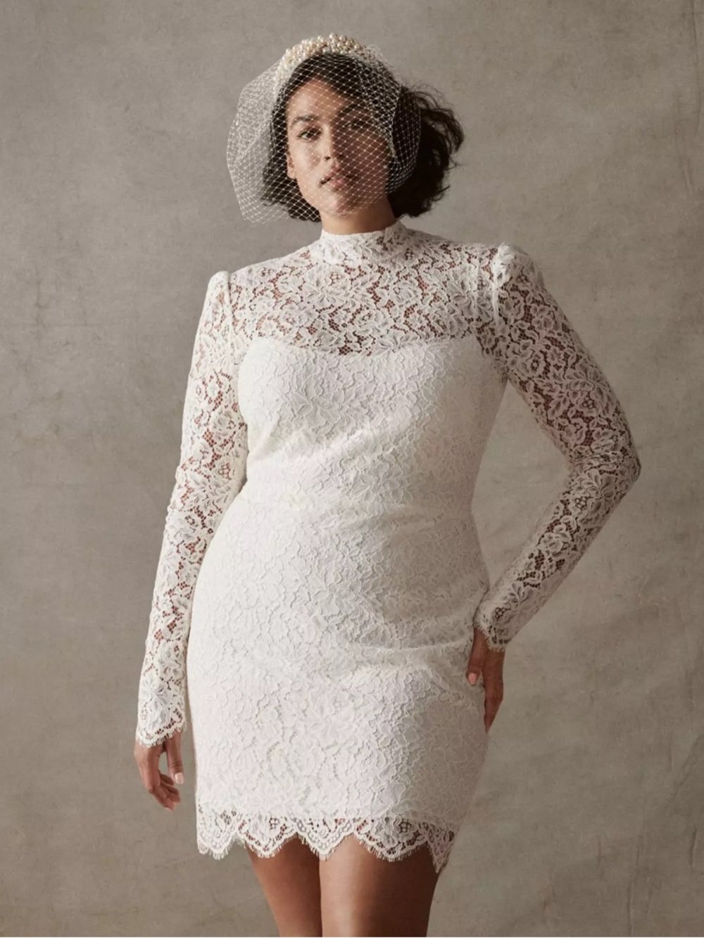 Jenny Yoo ‘Hart’ White Lace Long-Sleeve Mini Dress